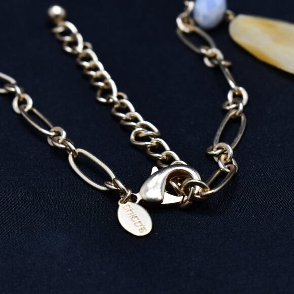 Chico’s Hammered Gold Link Necklace Faux Stones Enamel 29” Statement Jewelry - Picture 6 of 8